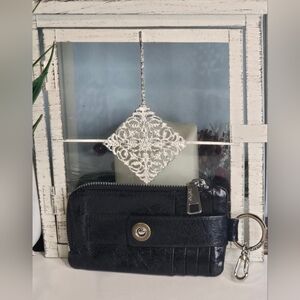 HOBO Black Leather Key Wallet with Metal Ring and Zipper